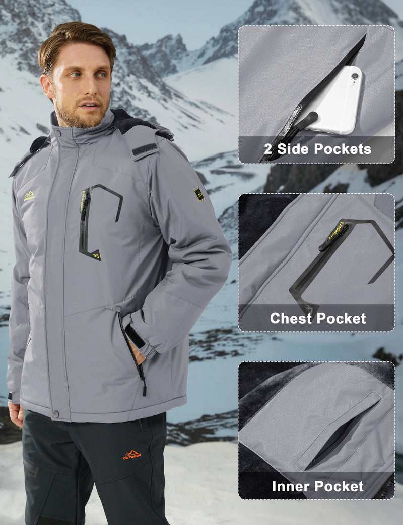 Men's Winter Ski Jacket Waterproof Insulated Fleece Lined Snowboard Parka Hooded Thermal Snow Coat