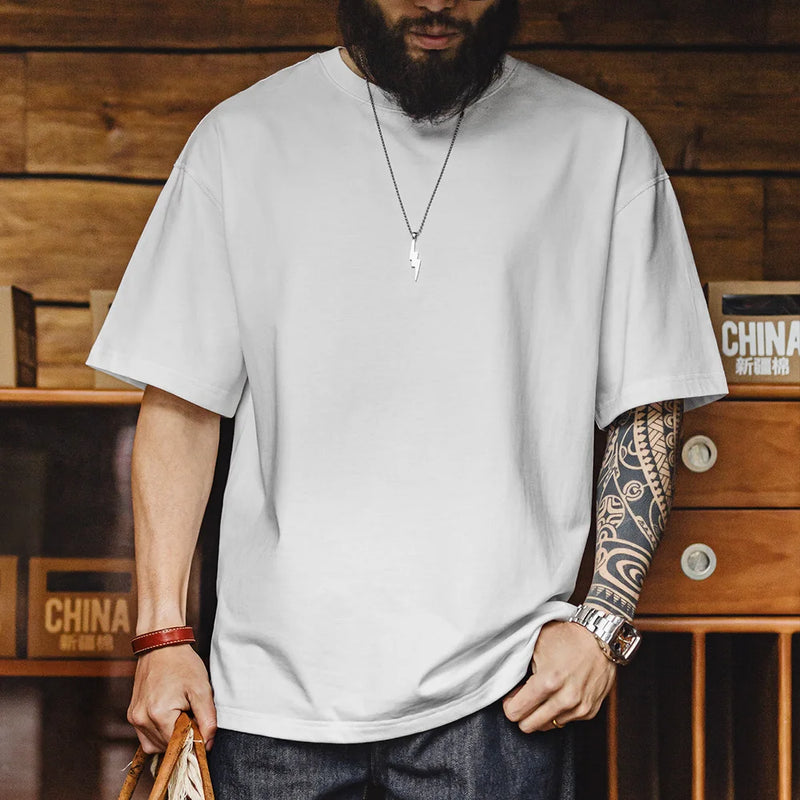 Maden Casual Cotton Crew Neck Short Sleeve T-Shirt Men's Summer Heavyweight Cool-Touch Anti-Bacterial Tee Breathable Knit Tops