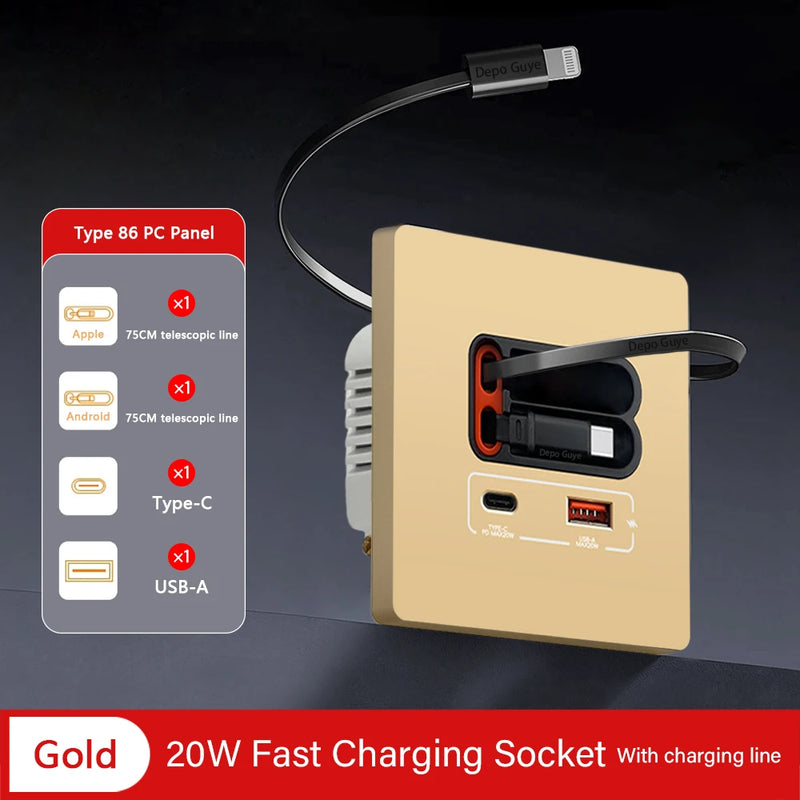 EU Universal  20W USB C Smart Socket Panel With Dual Type-c Fast Charge Ports  Outlet,Mobile phone charging Type-c Socket