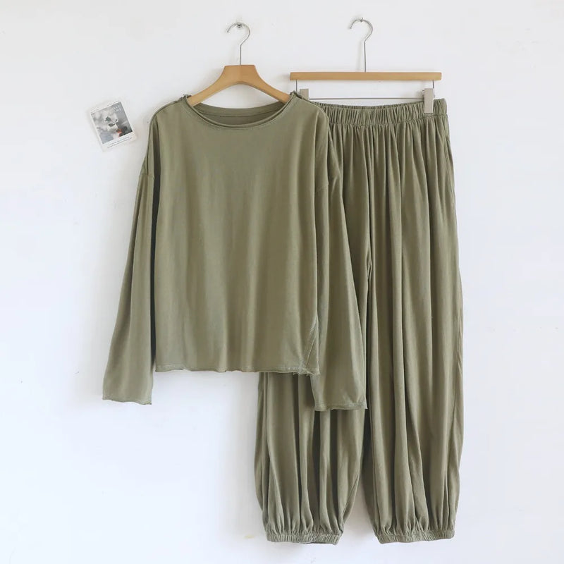 Casual 2 Piece Pyjamas Woman 2026 New Pajamas Suit Spring Autumn Long Sleeve Solid Color Sleepwear Set Pijama Tops and Pants