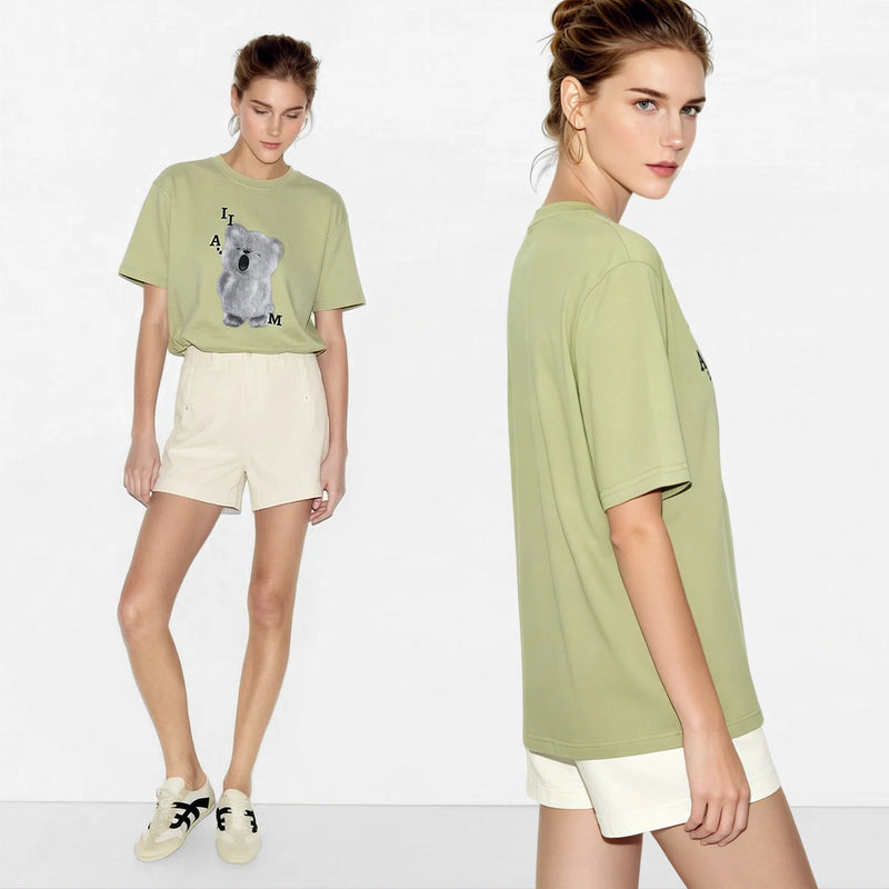 Amii Short Sleeve T-Shirt 2026 Summer New Round Neck Printed Stretch Cotton Tee Shirt Loose Fit Casual Top For Women 12642008