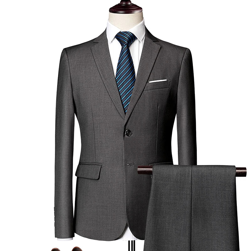 2026 New Men's 2-Piece, Dark Green Slim Fit Suit Set with Pure Color Jacket & Pants for Office/Interview/Wedding/Party/Business