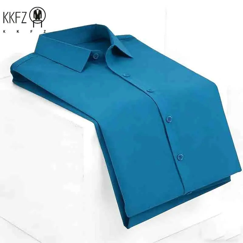 Men's Navy Blue Short Sleeve Dress Shirt Slim Fit Non-iron Formal Business Button Down Shirt for Office