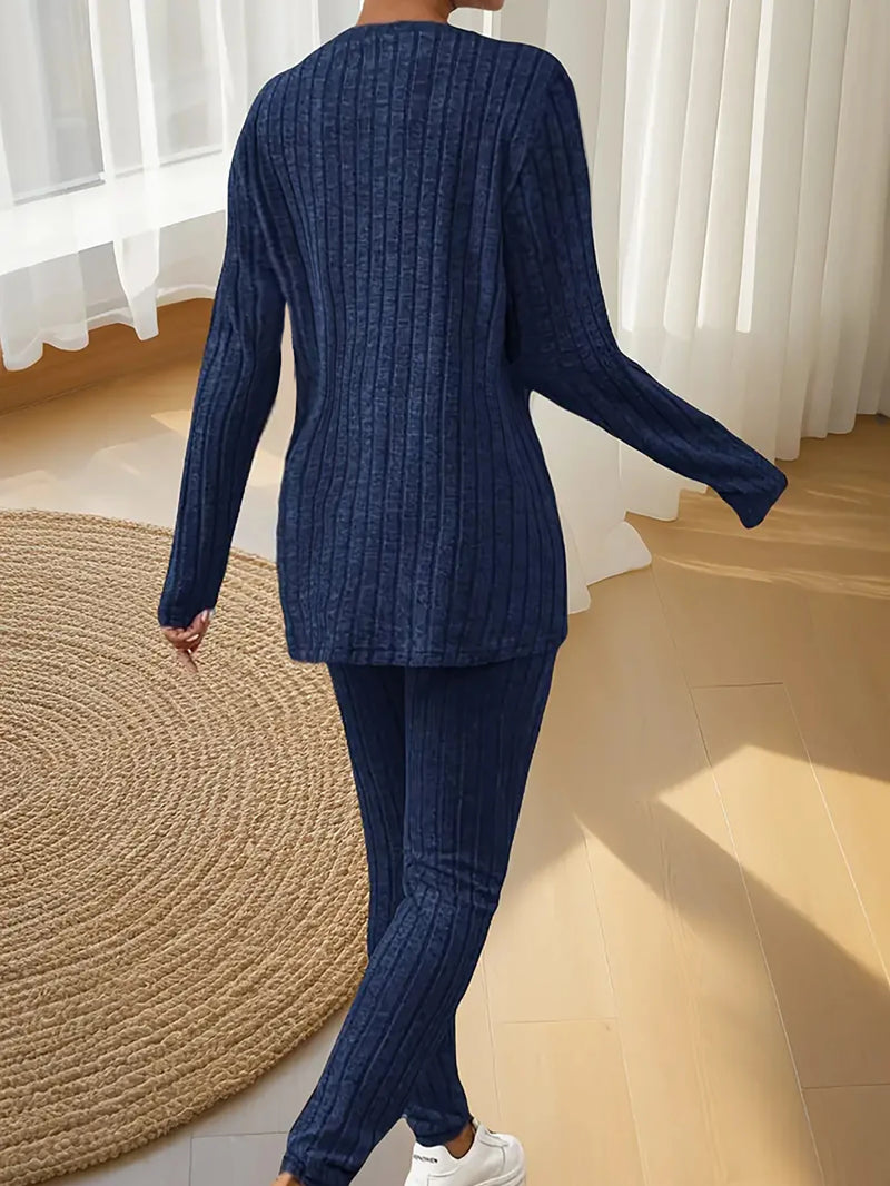 Women's Autumn Winter Pajamas Simple Solid Color Casual Comfortable Long-Sleeved Long Pants Pajama Set for Women Sleepwear