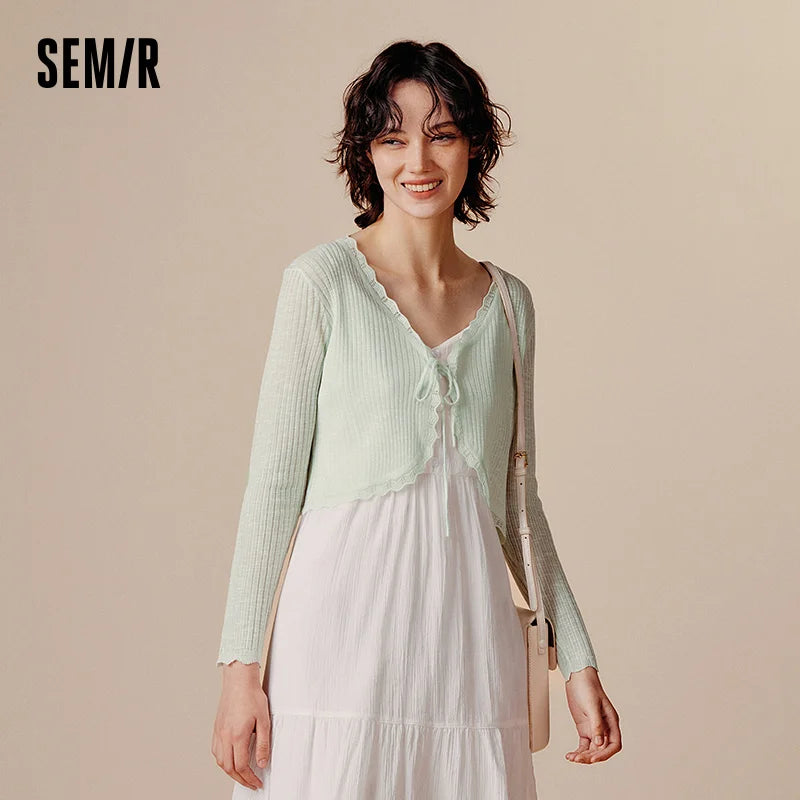 Semir Women Cardigan Short Slim V Neck Knitwear Soft Sweet Style Clean Autumn Layering Sweater Fresh Daily Wear 2026