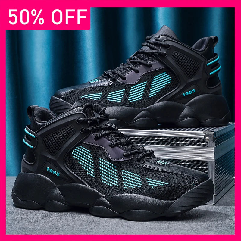 Men Basketball Shoes Autumn New High Top Mesh Breathable Anti Slip Rebound Flat Bottom Practical Basketball Boots for Men