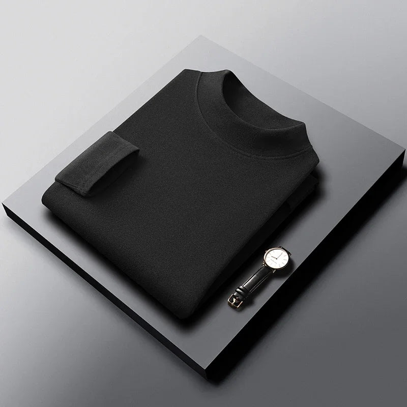 Mens Slim Mock Neck Base Shirts Light Warm Brushed Fabric Stretch Long Sleeve Tops For Daily Casual And Outer Matching