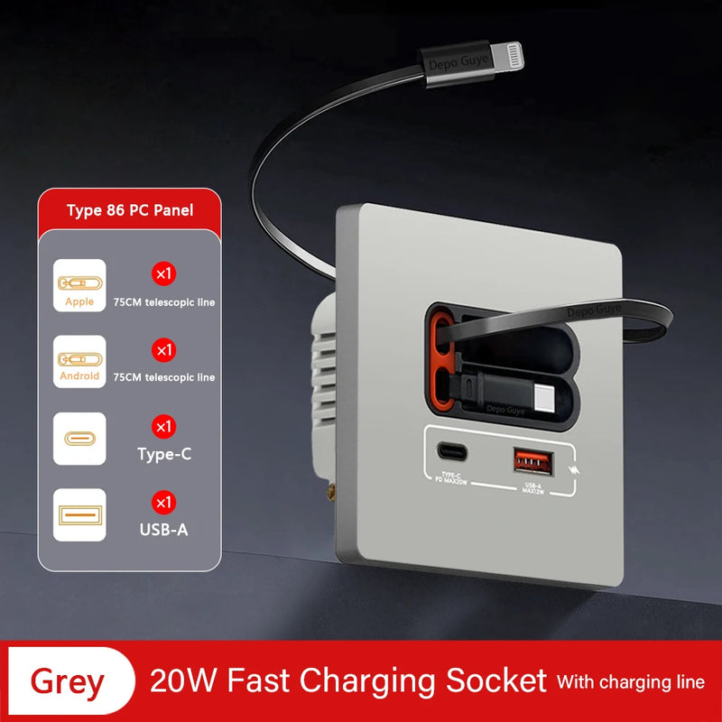 EU Universal  20W USB C Smart Socket Panel With Dual Type-c Fast Charge Ports  Outlet,Mobile phone charging Type-c Socket