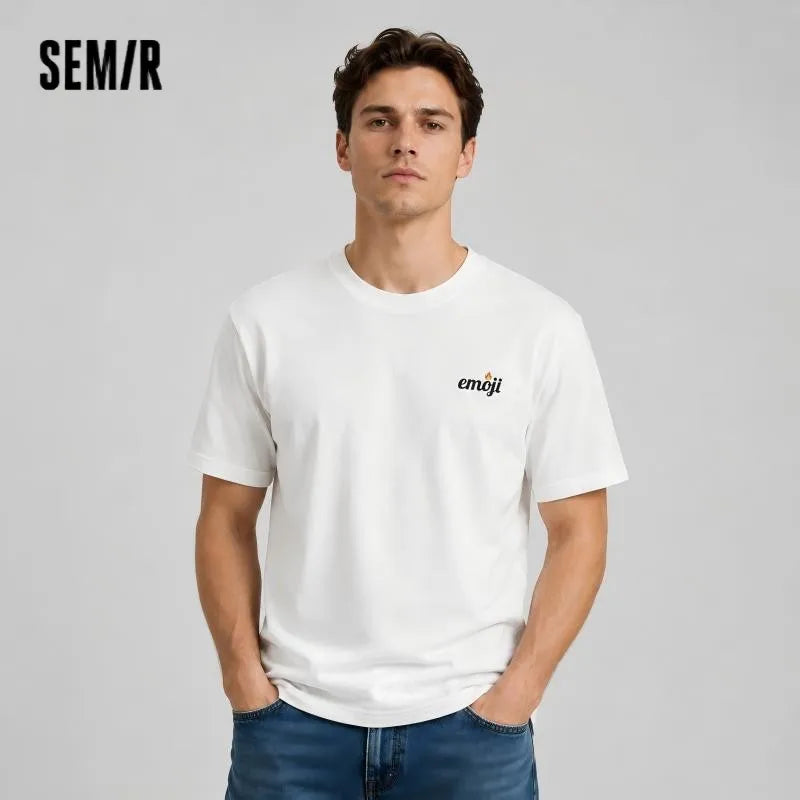 Semir Men Tshirt Cotton Letter Print Short Sleeve Knit Top 2026 Summer Casual Urban