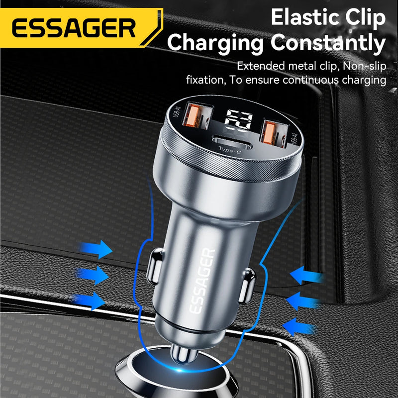 ឆ្នាំងសាករថយន្ត Essager 80W USB Type C PD សាកថ្មលឿនសម្រាប់ទូរស័ព្ទ iPhone 14 13 Huawei Xiaomi Samsung iPad កុំព្យូទ័រយួរដៃថេប្លេត