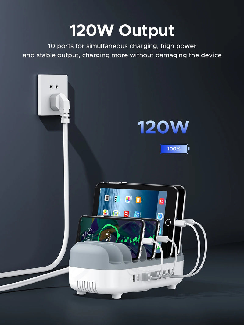 ORICO Desk USB Charging Station 120W 5V 2.4A USB Charger Safety Protection for iPhone Samsung Xiaomi Tablet