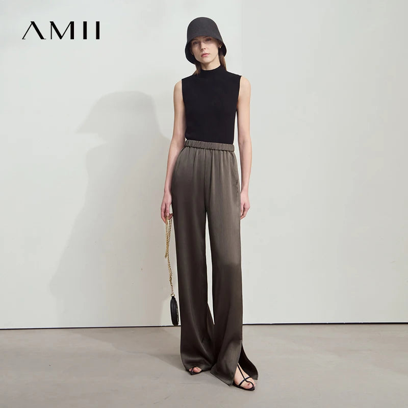 ខោជើងធំ Amii Minimalist ធម្មតាសម្រាប់ស្ត្រីរដូវក្តៅឆ្នាំ ២០២៦ ខោរលុងចង្កេះកៅស៊ូរឹងថ្មី 12542041