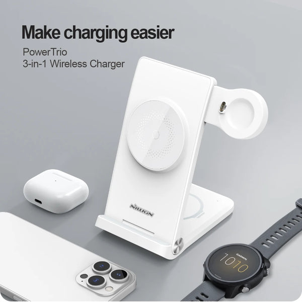 NILLKIN 3 in 1 Magnetic Wireless Charger Stand For iphone 13 pro max For Samsung Galaxy Watch5 Pro For Huawei/Garmin Watch