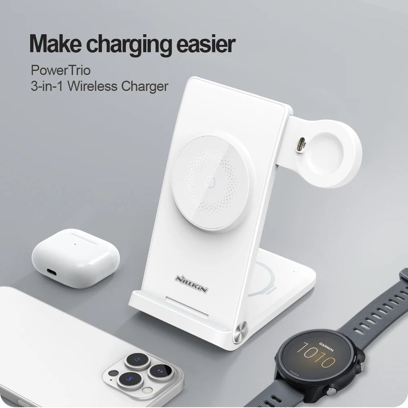 NILLKIN 3 in 1 Magnetic Wireless Charger Stand For iphone 13 pro max For Samsung Galaxy Watch5 Pro For Huawei/Garmin Watch