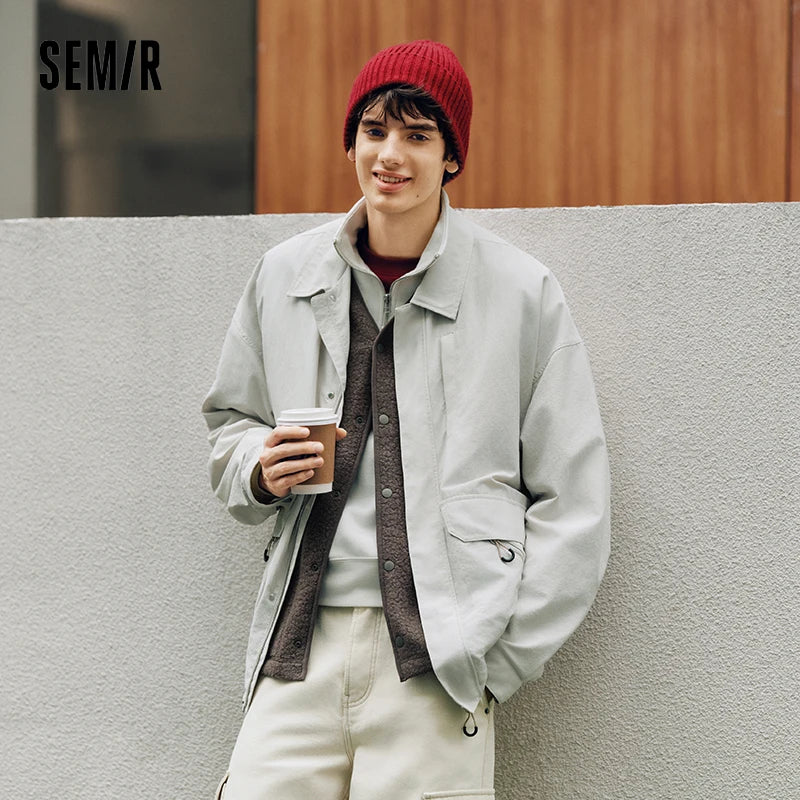 Semir Men Jacket Lightweight Loose Lapel Workwear Multi Pocket Outdoor 2026 Autumn Casual Sport Style Outerwear Daily Wear