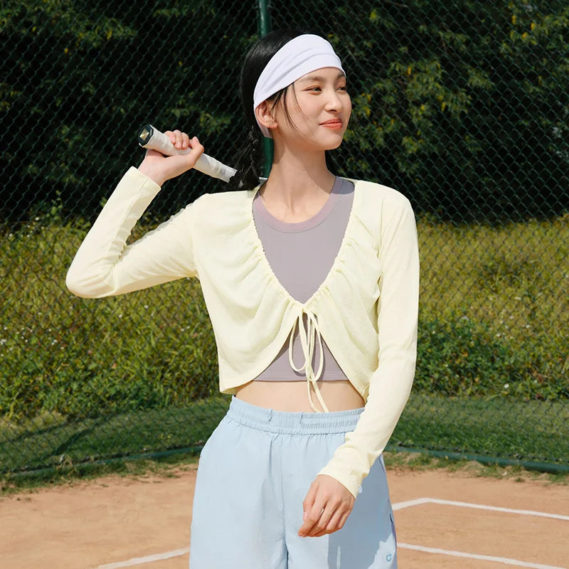 Semir Womens Cardigan 2026 Short Slim Linen Like Solid Drawstring Bow Sweet Gentle Casual Soft