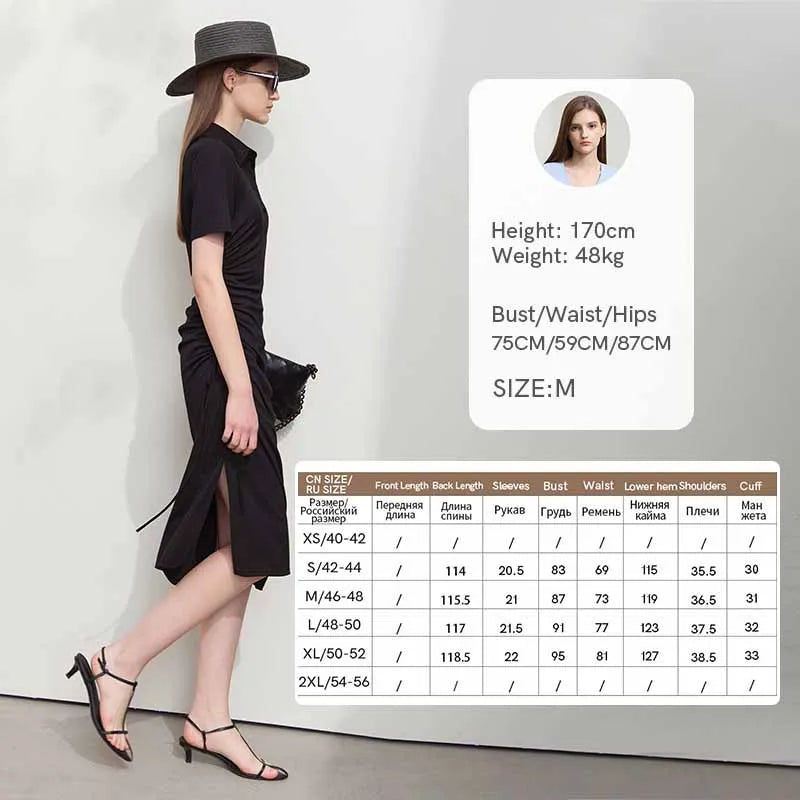 AMII Slim Dress Polo Collar Solid 2026 Summer Women Simple Knit Stretch Office Lady A Line Waist Short Sleeve Dresses 12542076