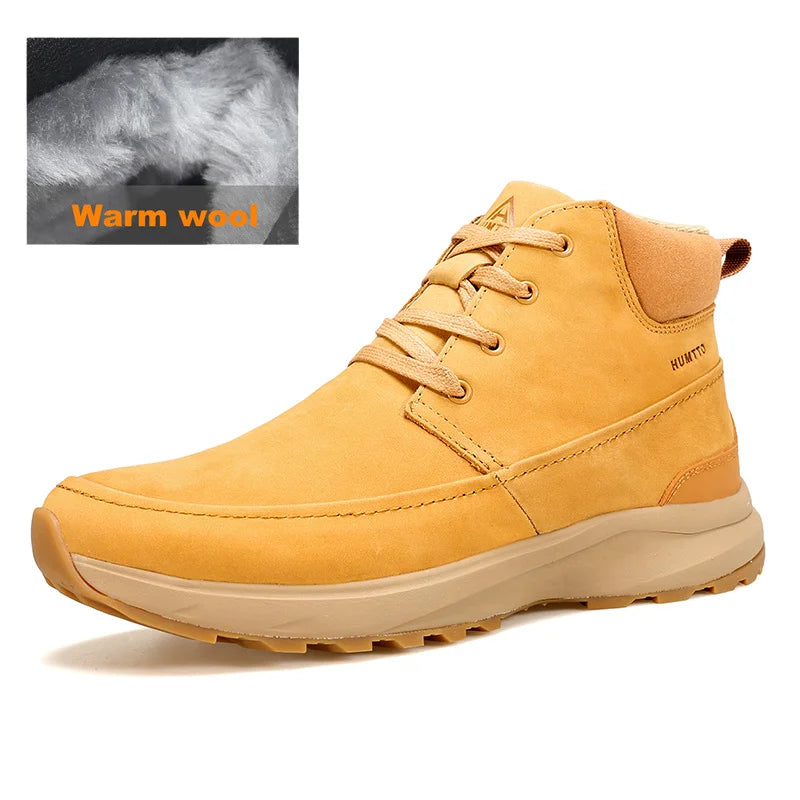 HUMTTO Keep Warm Snow Boots for Men 2024 Trainers Winter Men's Sneakers Leather Hiking Shoes Outdoor Casual Trekking Boots Man