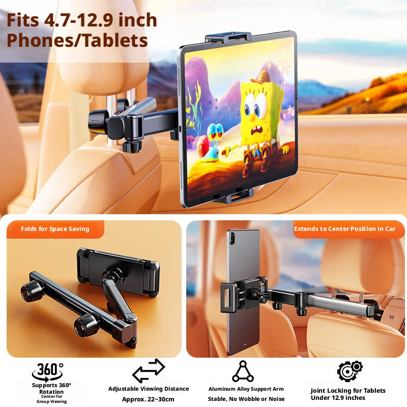 SEAMETAL Universal 4.7-12.9 Inch Car Tablet Holder Foldable Headrest Tablet Mount Phone Stand for Iphone Ipad Xiaomi Samsung