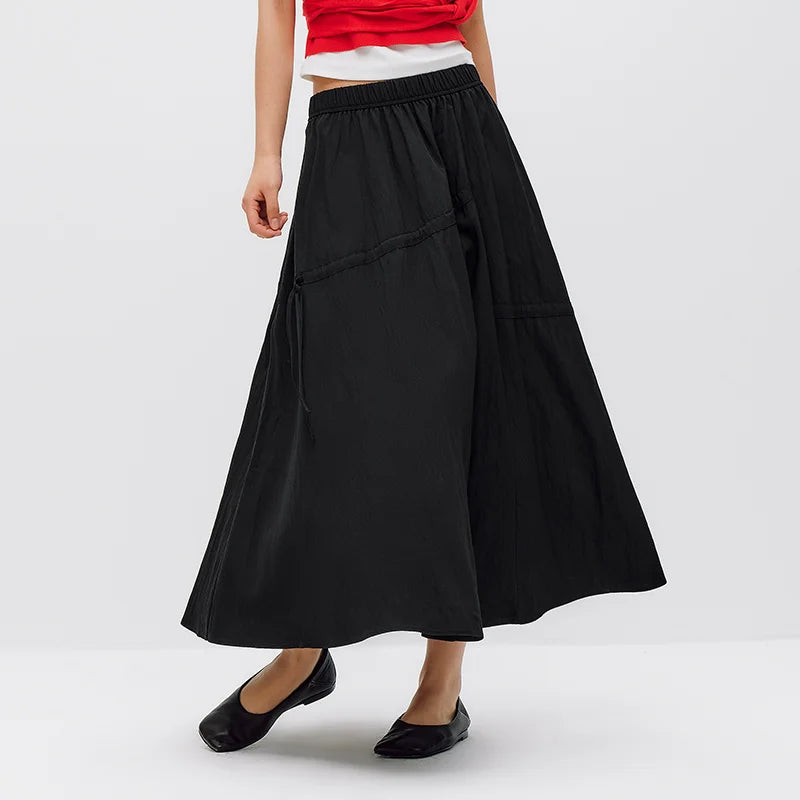 Semir Women Skirt Drawstring Textured Bow Elastic Waist Umbrella Style Maxi Casual Top 2026 Summer Wear