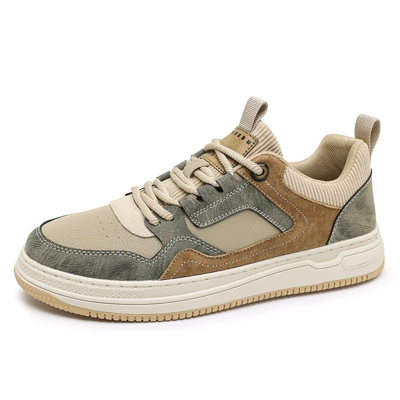 Mens Board Shoes 2025 New Fashion Lace Up Leather Commuting Snug Four Season Board Shoes Breathe Anti Slip Casual Sports Shoes