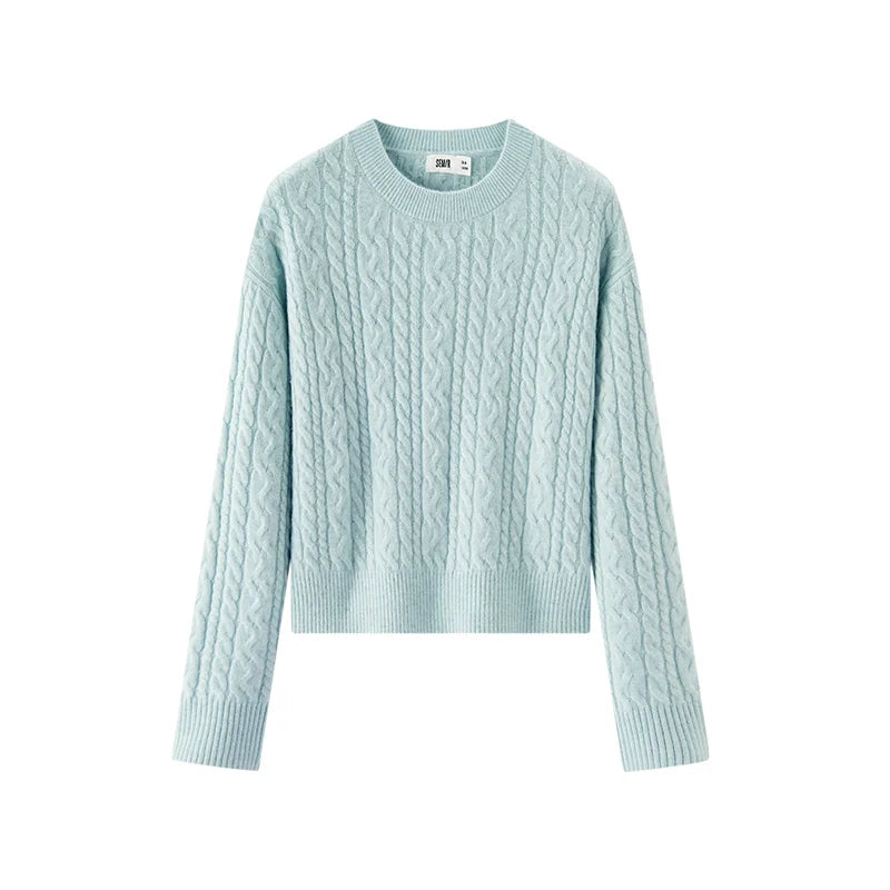 Semir Women Sweater Crew Neck Cropped Length Soft Touch 2026 Winter Warm Knit Everyday Style Layering Wear Clean Silhouette