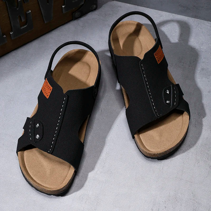 Summer Mens Retro Cork Slippers Sandals Men Suede Leather Sandals Brown Black Comfortable Dropshipping
