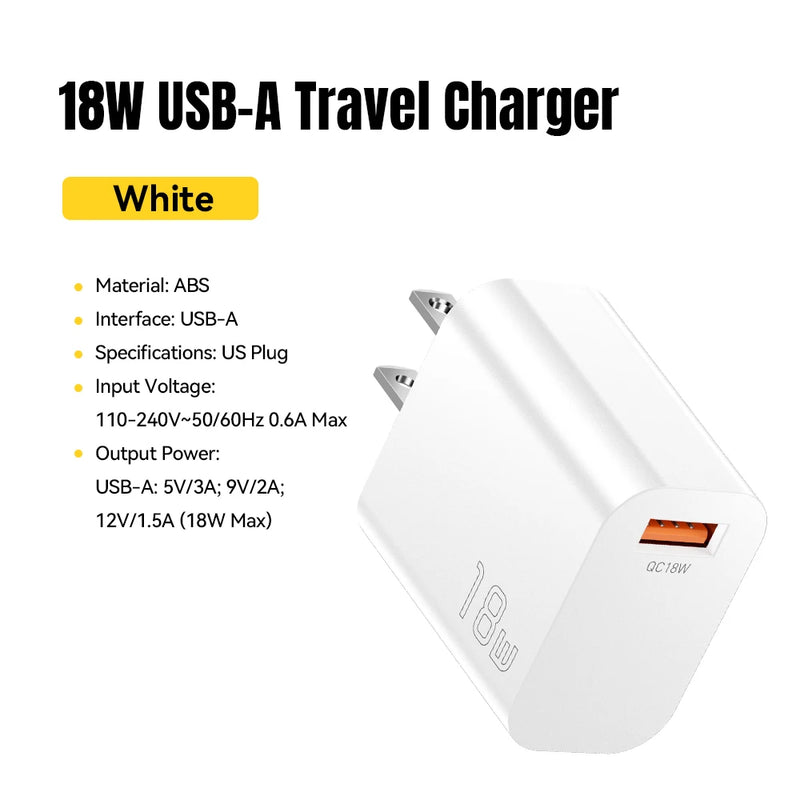 Essager 18W QC3.0 USB A Charger USB Quick Charge 3.0 Fast Wall Charger for Samsung S24 Huawei Xiaomi iPhone Mobile Phone Charger