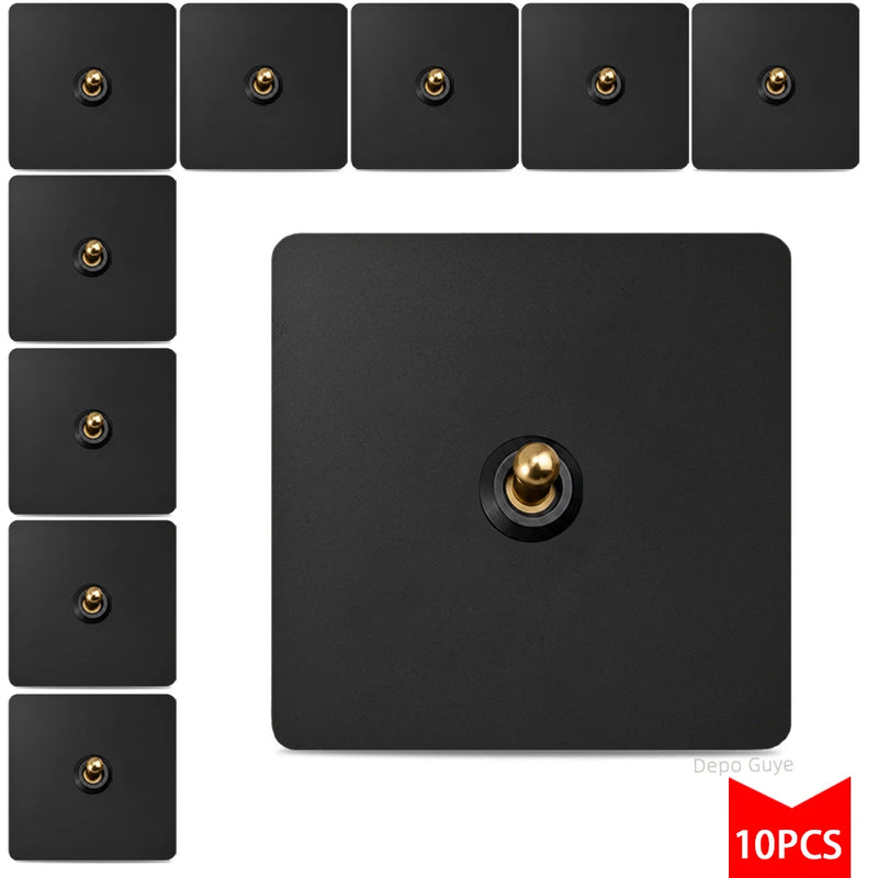 5/10PCS EU Standard Toggle Wall Switch Black Stainless Steel 1-4Gang 2Way Light Brass Lever Switch Panel For Home Improvement