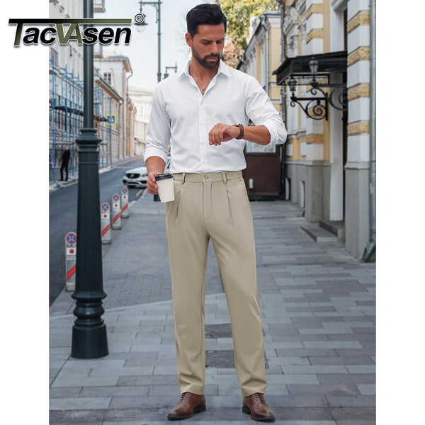 TACVASEN Mens Casual Classic Fit Waterproof Pants 30" Stretch Lightweight Golf Dress Trousers Zipper Pocket Breathable Travel