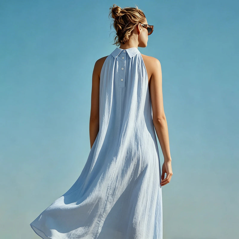 Amii Sleeveless Women's Dress 2026 Summer New Back Button Lapel Collar Loose Fit Casual A-Line Long Dress For Women 12642137