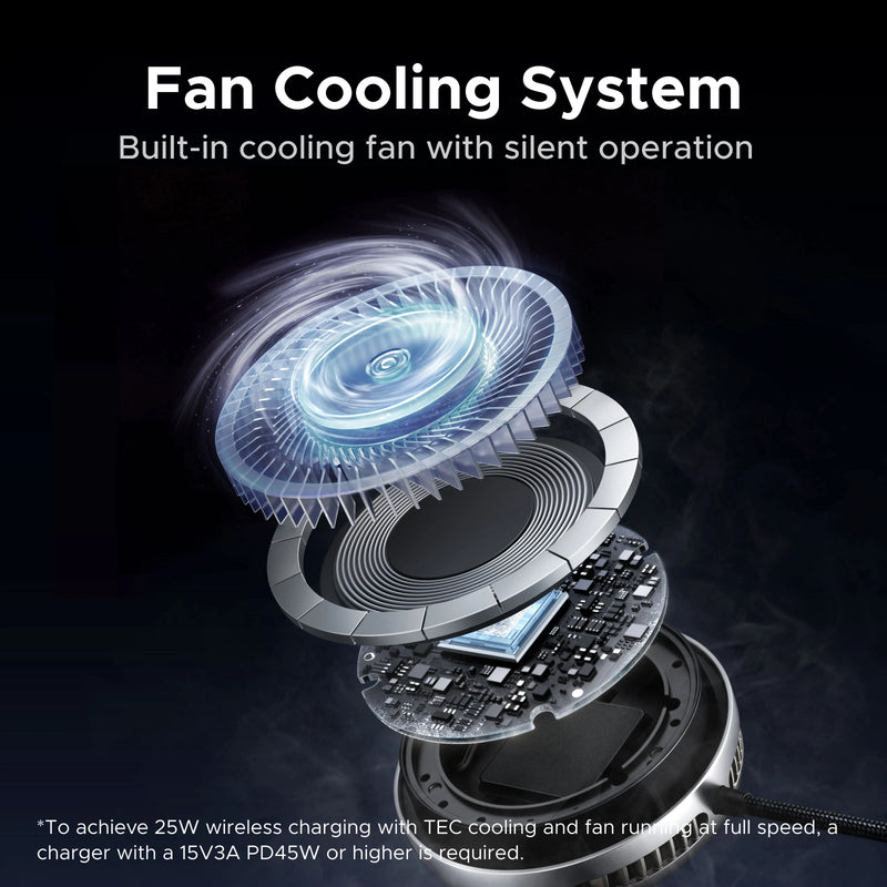 UGREEN MagFlow Pro Qi2.2 25W Magnetic Wireless Charger with Cooling Fan For iPhone 17 16 Pro Max TEC Cooling Charging Pad