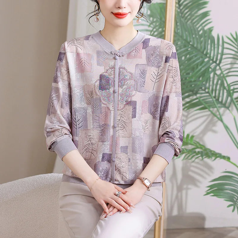 2026 Spring Women's Long-Sleeve Collared T-Shirt, Fashionable Casual Pullover, Available in Blue, Purple, and Red.