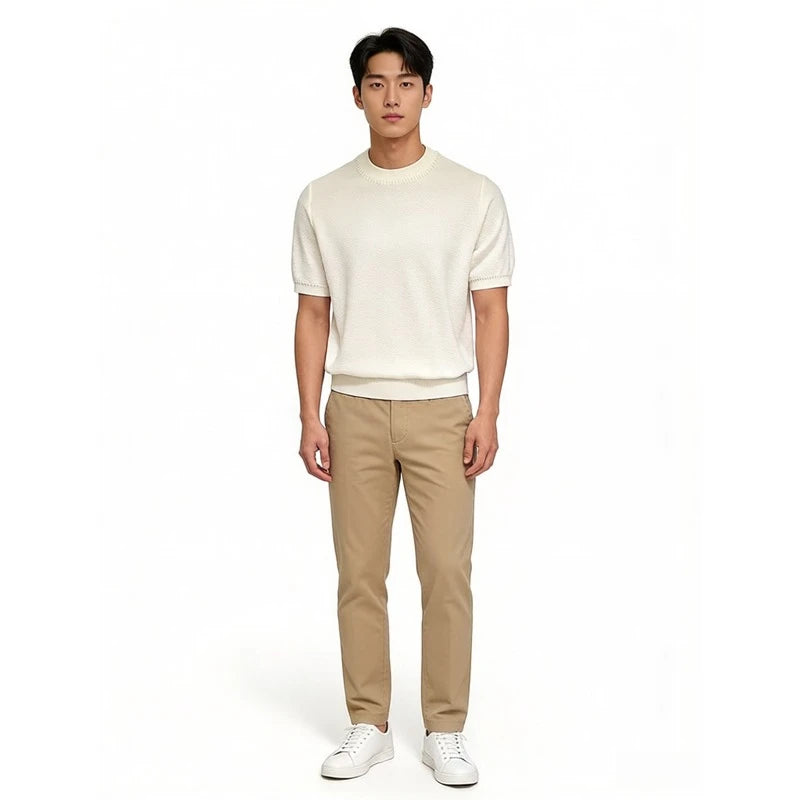 Old Money Style Men's T-Shirt, Collar Jacquard Knit Short Sleeve, Premium Casual Top