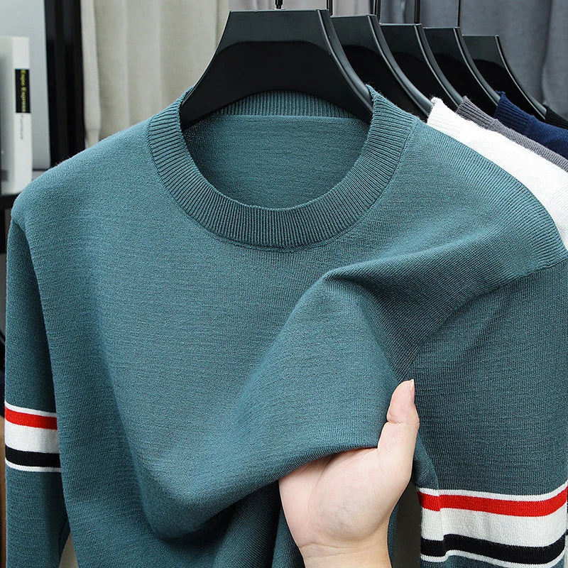 Designer Style Men Long Sleeved Knitted Sweater Stripes Color Blocking Keep Warm Soft Autumn Winter New Casual Fashion Pullover