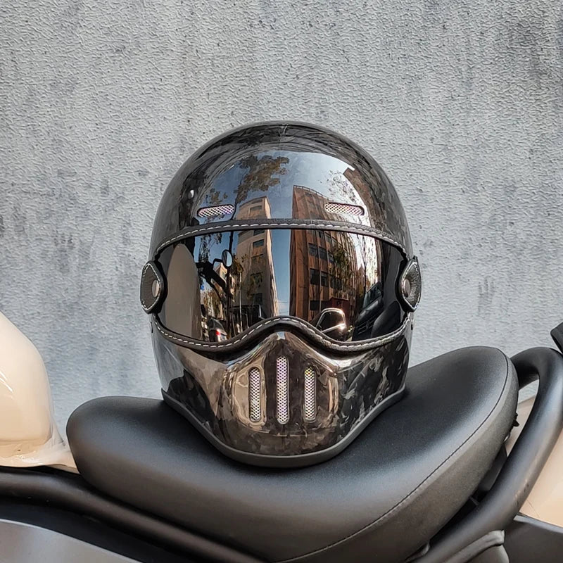 ORZ Retro Motorcycle Helmet Carbon Fiber/Fiberglass Material Cruising Devil Knight Heavy Motorcycle Full Helmet 801 M-XL