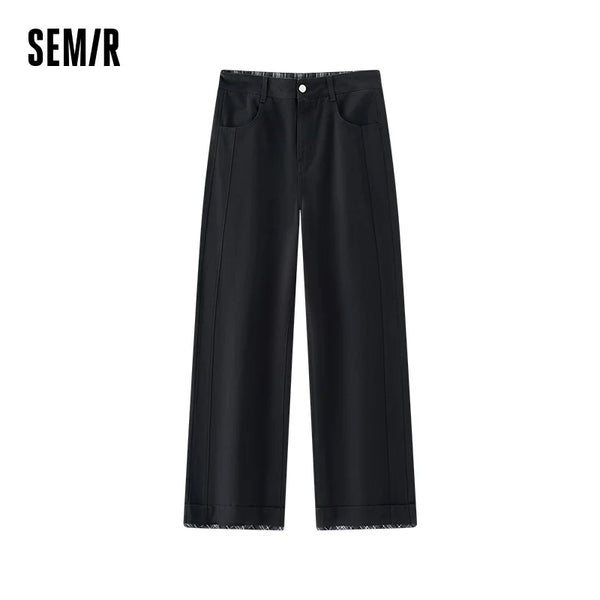 ខោស្ត្រី Semir ក្រណាត់ដុសខាត់ ក្រណាត់កប្បាស ជើងធំទូលាយ មានក្រវ៉ាត់ក រចនាប័ទ្មធម្មតាសម្រាប់ទីក្រុង ឆ្នាំ២០២៦ រដូវរងា ប្រវែងពេញ សមល្មម