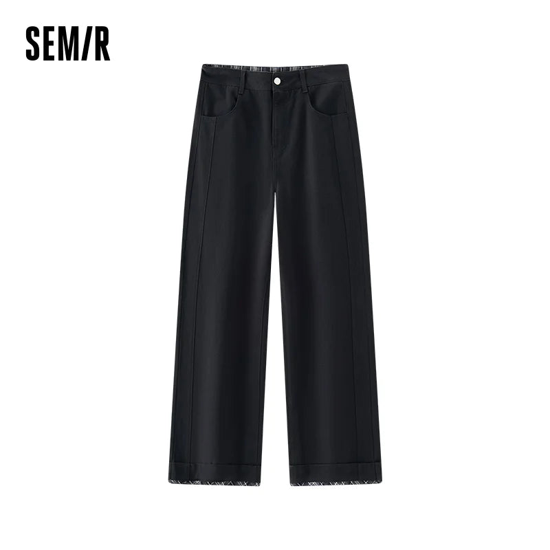 Semir Women Pants Brushed Fabric Cotton Fabric Wide Leg Cuffed Hem Urban Casual Style 2026 Winter Full Length Comfort Fit