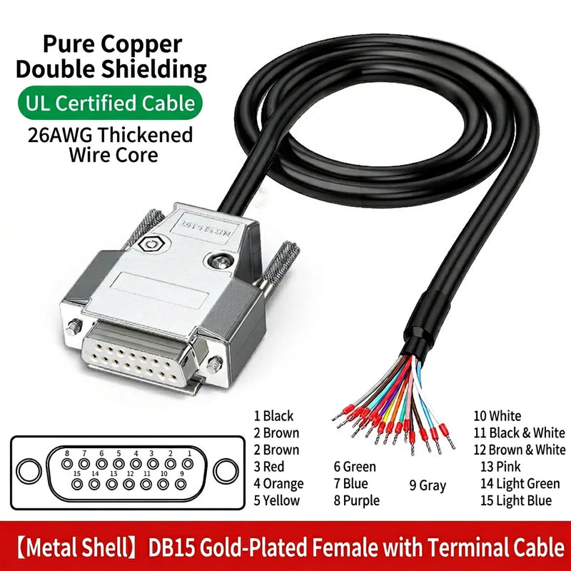 DIVEDEER DB9 DB15 DB25 Serial Cables Single-Ended RS232 Connector Wires with 9-Pin Terminal Blocks