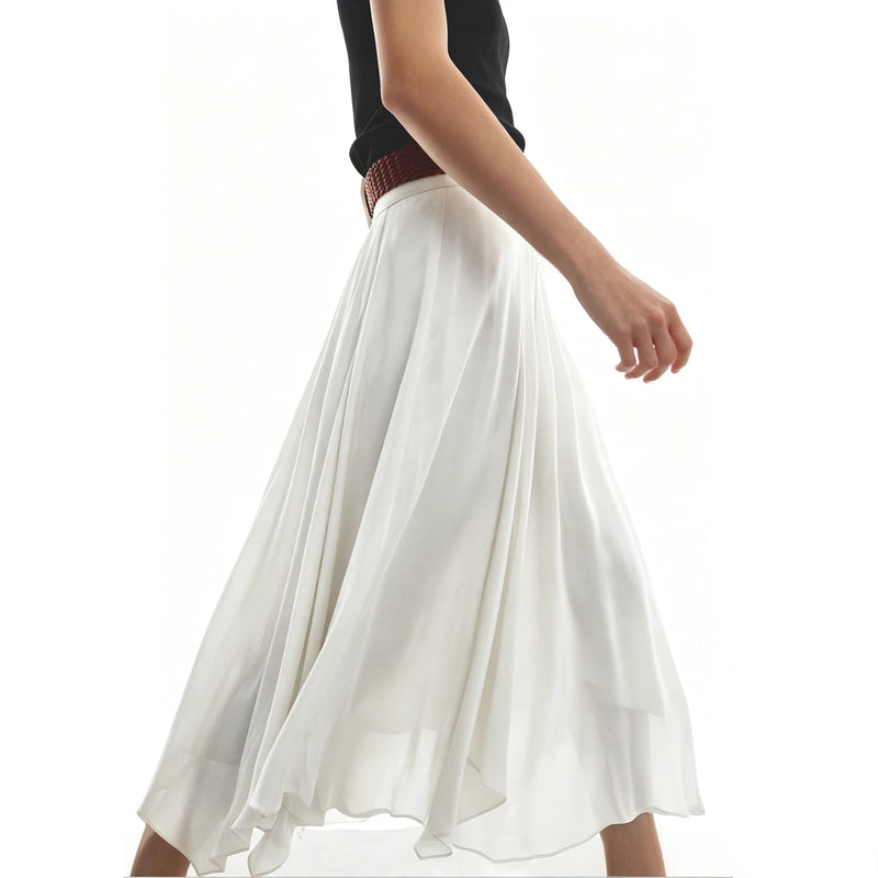 Amii Women's Chiffon Skirt 2026 Summer New Asymmetric Hem Romantic Flowy Casual Elastic Waist Long Skirt For Women 12652049