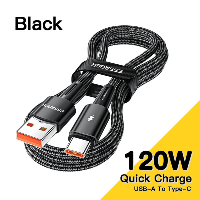 ខ្សែសាក Essager 120W USB Type C ខ្សែសាកលឿន 67W សាកលឿន 6A សម្រាប់ Xiaomi 12Pro Redmi K50 Note 11Pro Black Shark5 Pro