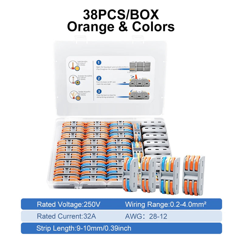 TOMZN 38PCS Lever Wire Connectors Set 28PCS 2In 2Out 10PCS 3In 3Out Quick Splicing Terminal Blocks 32A 250V for 28-12AWG