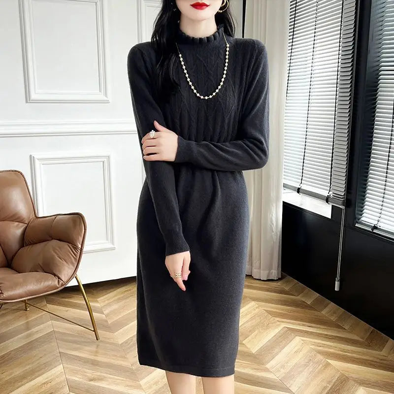 Winter Clothes Woman Half Turtleneck Warm Pullover Tops Spring Autumn Long Dress Fashion Knitwear Woolen Sweater For Women