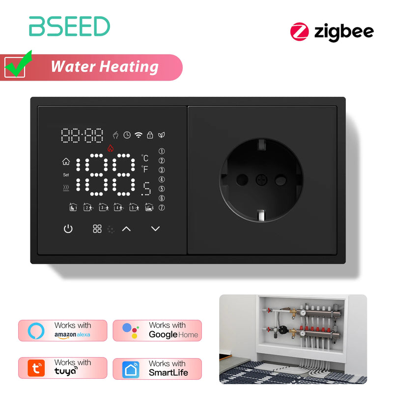 BSEED Zigbee Thermostat Smart Electric Floor Heating Water Boiler With Socket Alexa Google Temperature Controller Plastic Frame