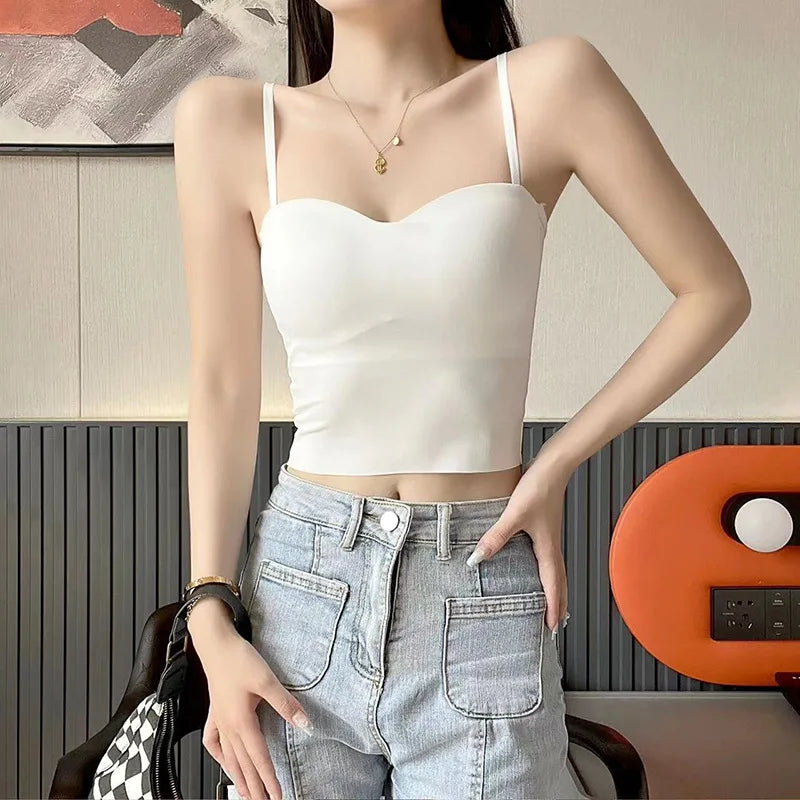 Sexy Hollow Back Three Cross Suspenders Integrated Steel-free Underwear Slim-fit Chest Pad Vest Women One Piece Pajamas Top