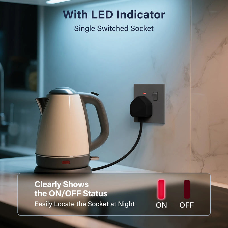 BSEED UK Standard Switched Wall Socket Double Electric UK Outlet with Switch Integrated Panel Plastic for Kitchen Bedroom 13A