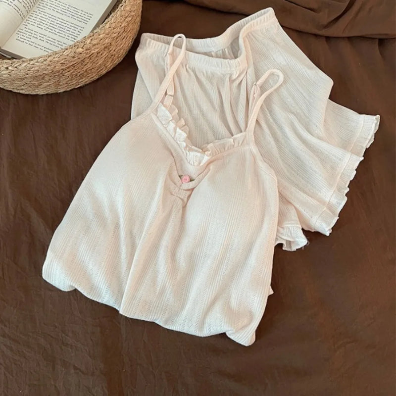 Chest Pad Pajamas Woman Summer Two-Piece Ladies Set Home Wear Sleepwear Cotton Women's Loungewear Sleeveless Pyjama Set Woman