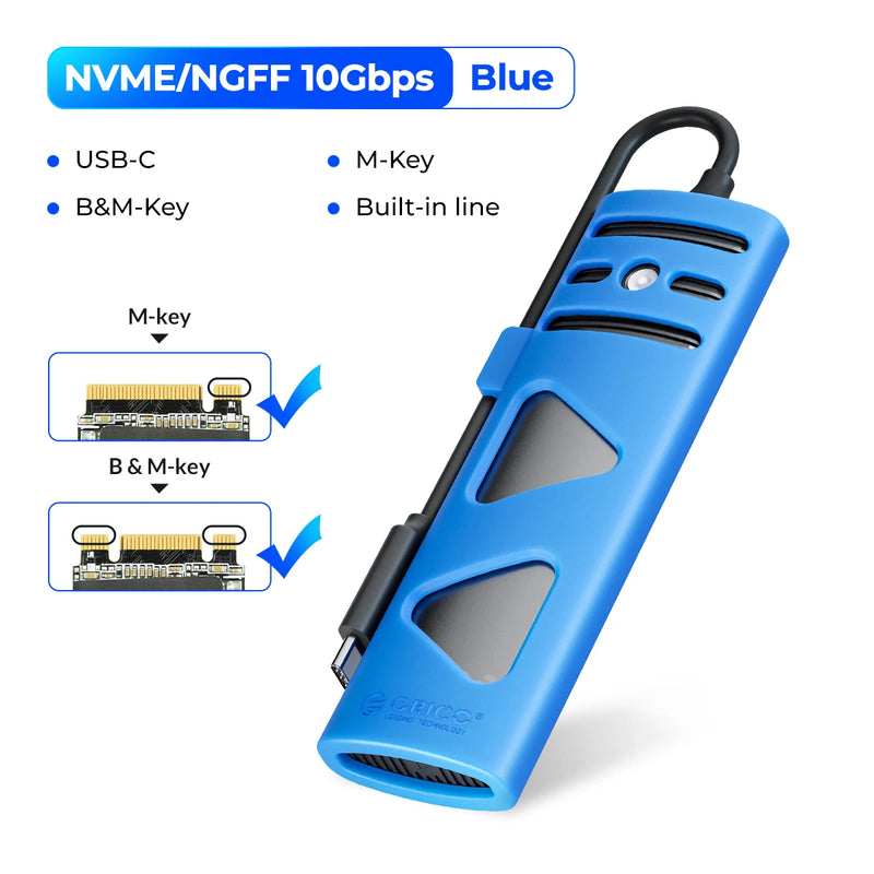 ORICO Portable M2 SSD Case NVME SATA Dual Protocol Tool Free M.2 SSD Enclosure External for NVME PCIE NGFF SATA SSD Disk Box