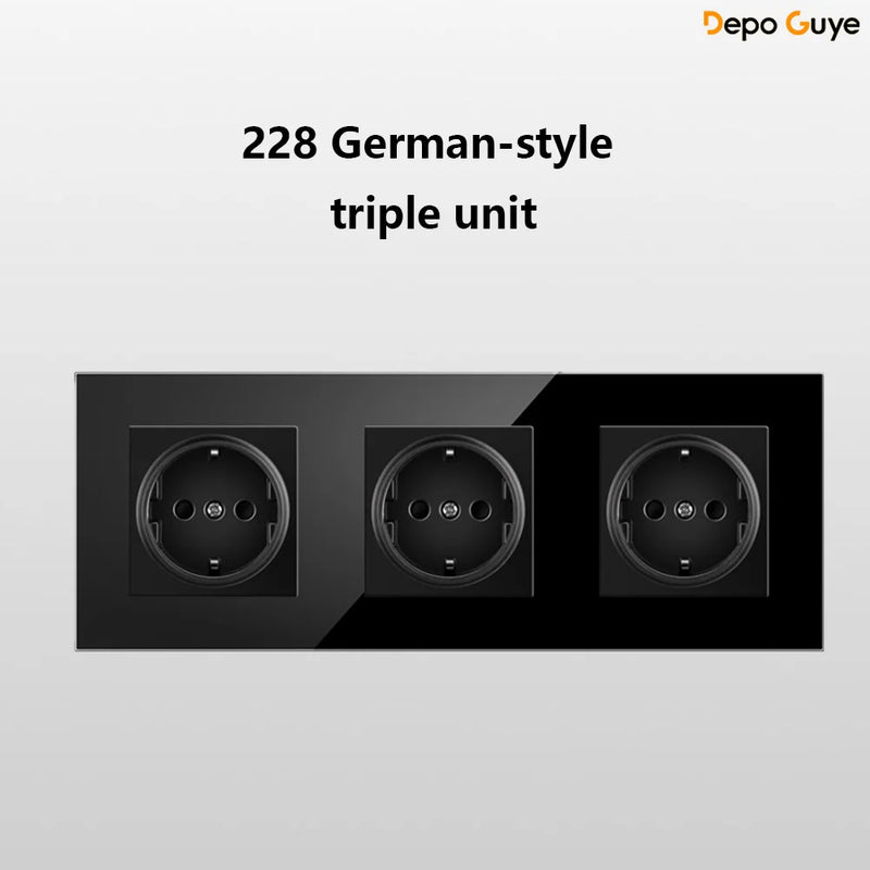 European Standard 4 Gang Wall Power Socket 16A Glass Panel with Dual USB Type-C Ports White/Black Industrial Home Hotel
