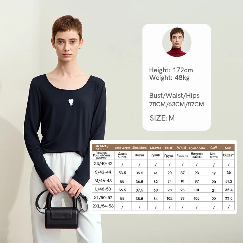 Amii Women's Casual T-shirt 2026 Autumn New Contrast Color Print U-neck T-shirt Female Cotton Basic Long Sleeve Top 12611034